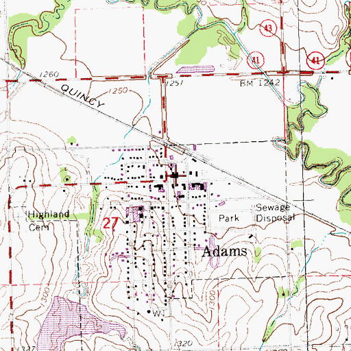 Topographic Map of Adams Post Office, NE