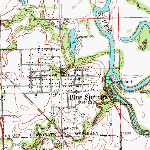 Topographic Map of Blue Springs Volunteer Fire Department, NE