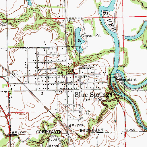 Topographic Map of Blue Springs Post Office, NE