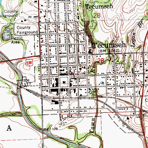 Topographic Map of Tecumseh Post Office, NE