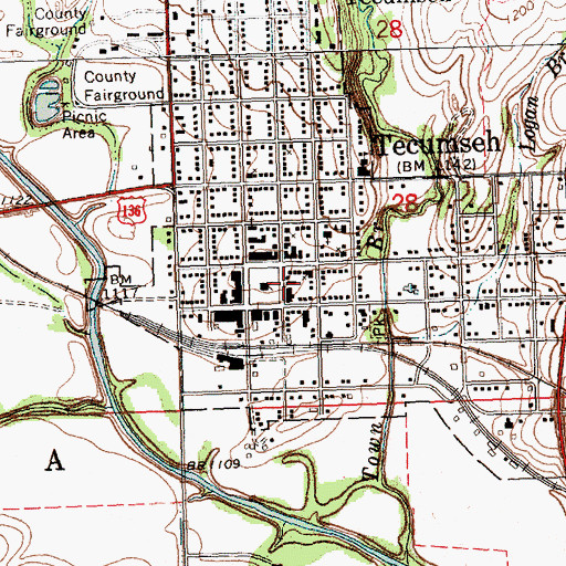 Topographic Map of Tecumseh Volunteer Fire Department, NE
