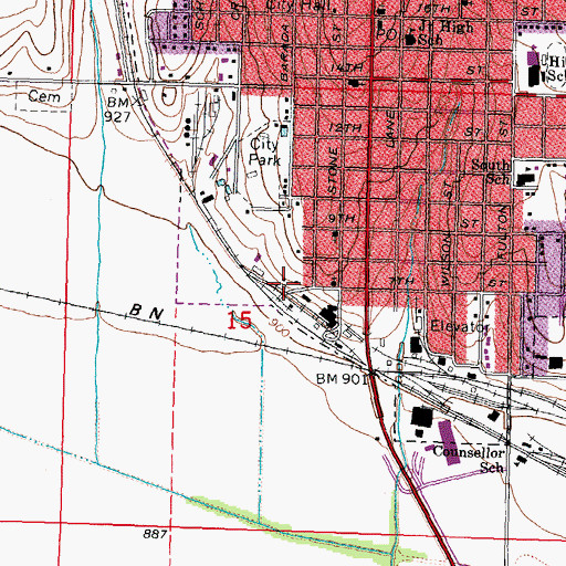 Topographic Map of Falls City Grain Company Elevator, NE