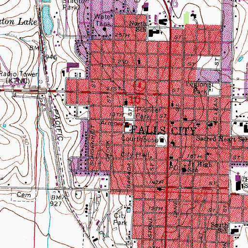 Topographic Map of Falls City Volunteer Fire Department, NE