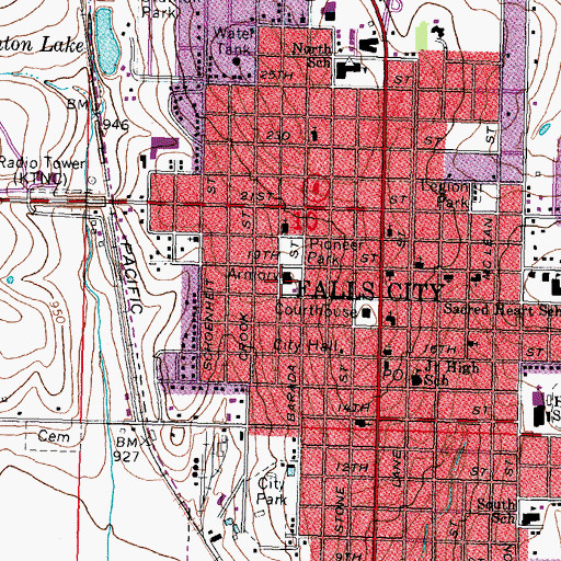 Topographic Map of Falls City Police Department, NE