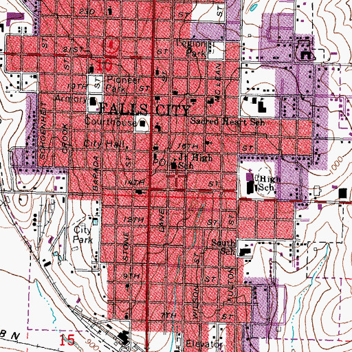 Topographic Map of Falls City Middle School, NE