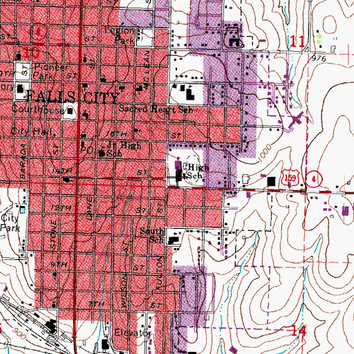 Topographic Map of Falls City Senior High School, NE