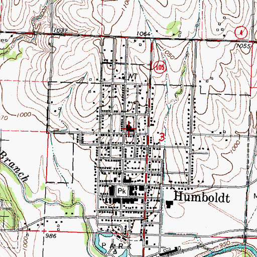 Topographic Map of Humboldt Public Schools, NE
