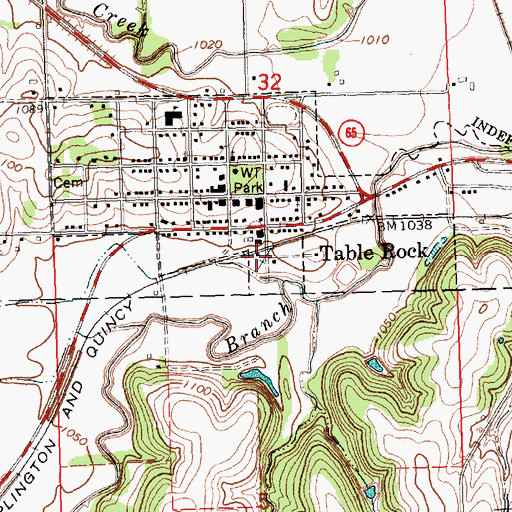Topographic Map of Table Rock, NE