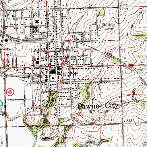 Topographic Map of Pawnee County Memorial Hospital, NE