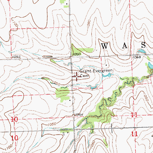 Topographic Map of Grant Evergreen Cemetery, NE