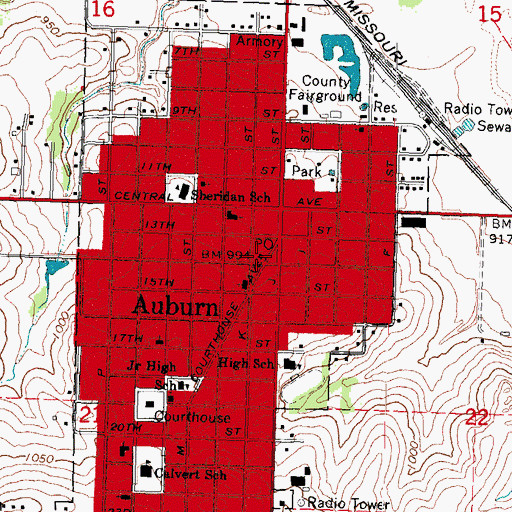 Topographic Map of Auburn Post Office, NE