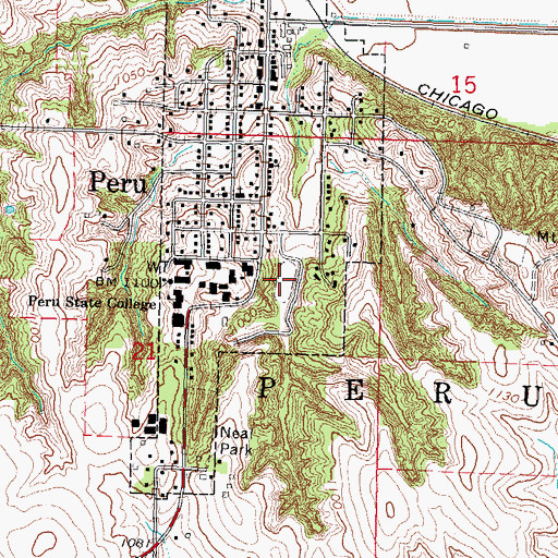 Topographic Map of Oak Bowl Athletic Field, NE