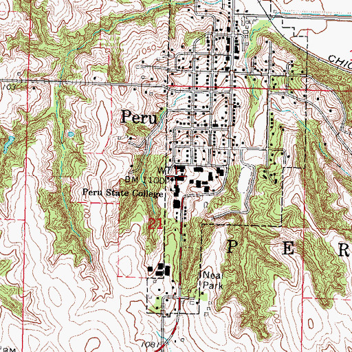 Topographic Map of Peru State College Student Center, NE