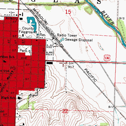 Topographic Map of Half-Breed Tract Historical Marker, NE