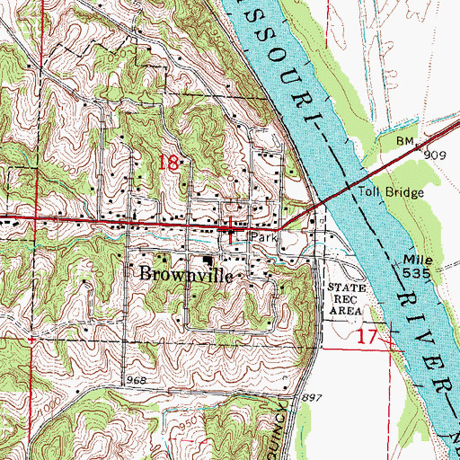 Topographic Map of Brownville Post Office, NE