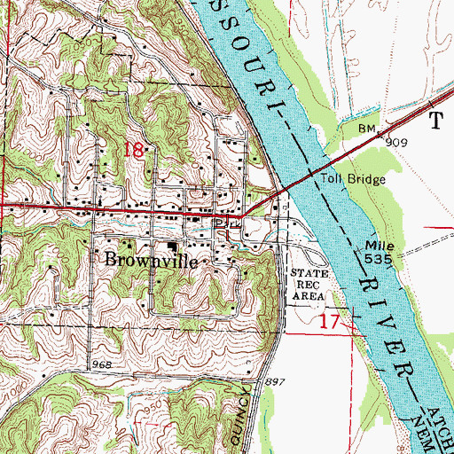 Topographic Map of Brownville Historical Marker, NE