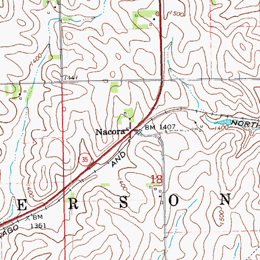 Topographic Map of Nacora Post Office, NE