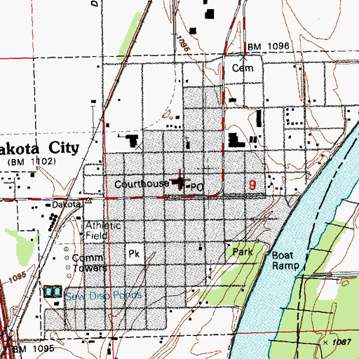 Topographic Map of Dakota County Courthouse, NE