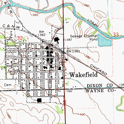 Topographic Map of Wakefield City Police Station, NE