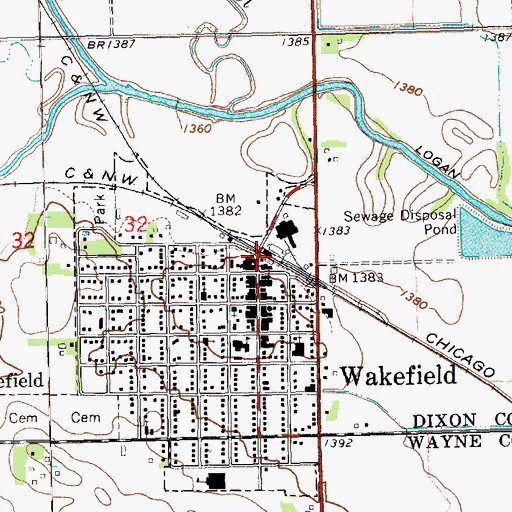 Topographic Map of Wakefield (historical), NE