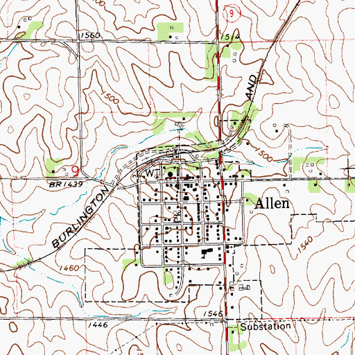 Topographic Map of Farmers Cooperative Association Elevator, NE
