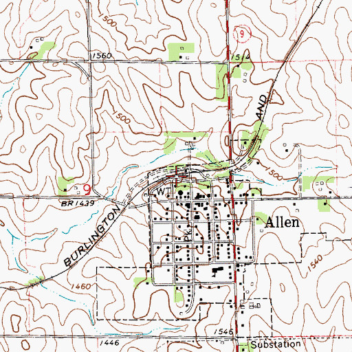 Topographic Map of Allen, NE