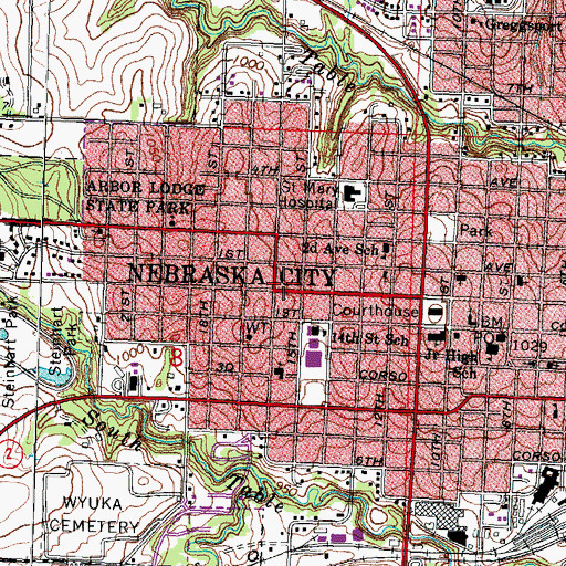 Topographic Map of Nebraska City Police Department, NE