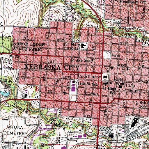 Topographic Map of Nebraska City Fire Department, NE