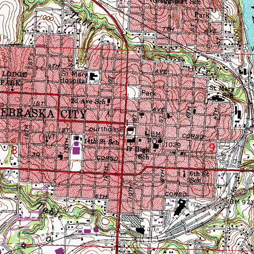 Topographic Map of Otoe County Courthouse, NE