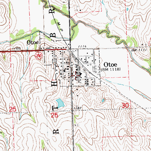 Topographic Map of Otoe Post Office, NE