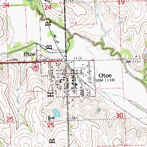 Topographic Map of Otoe (historical), NE
