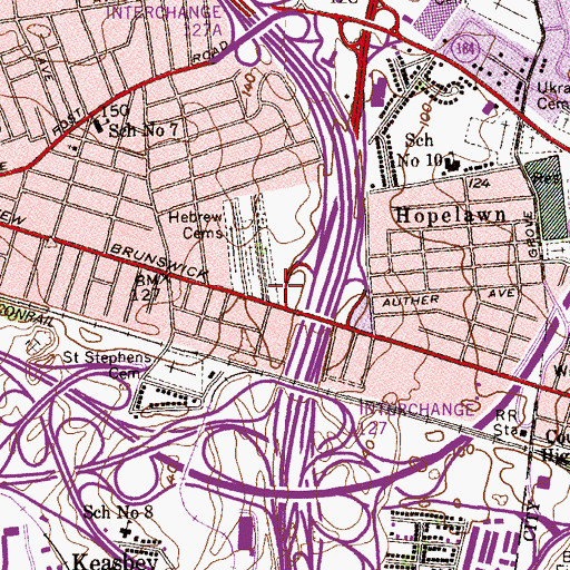 Topographic Map of Hebrew Fraternity Cemetery, NJ