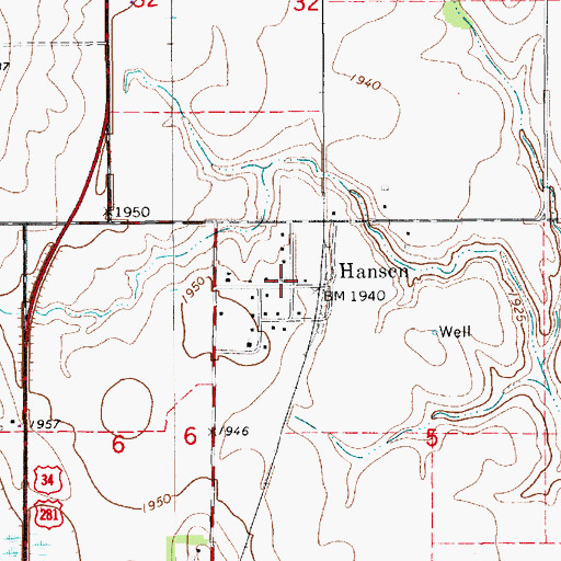 Topographic Map of Hansen Post Office (historical), NE