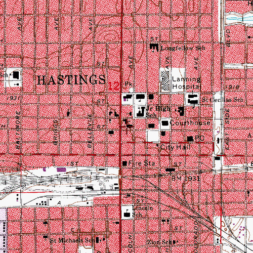 Topographic Map of First Baptist Church, NE