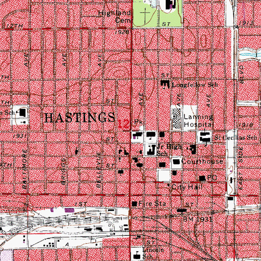 Topographic Map of First Presbyterian Church, NE