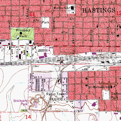 Topographic Map of Hastings, NE