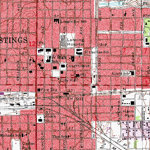 Topographic Map of Hastings Post Office, NE