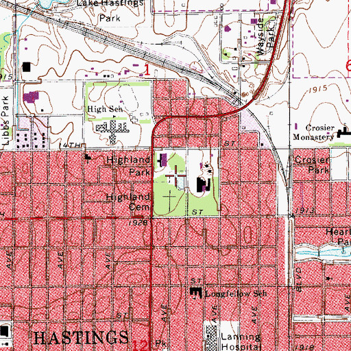 Topographic Map of Hastings Fire Department Highland Park Station, NE