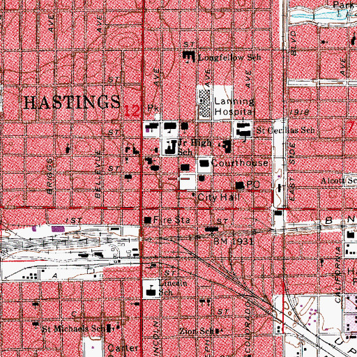 Topographic Map of Hastings Public Library, NE