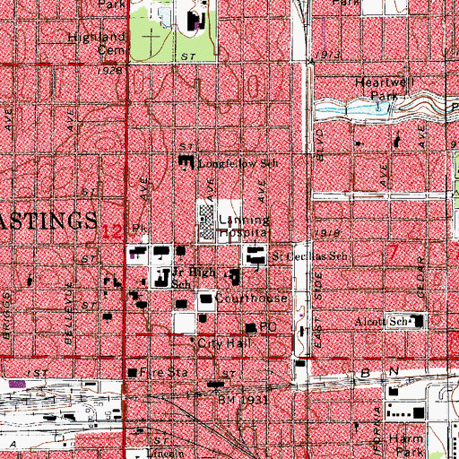 Topographic Map of Hastings Heart Institute, NE