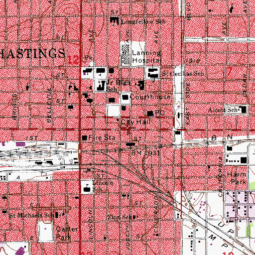 Topographic Map of Dutton-Lainson Plaza, NE