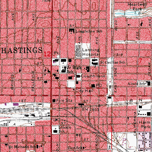Topographic Map of Adams County Courthouse, NE