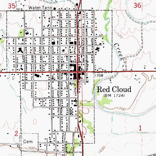 Topographic Map of Red Cloud Post Office, NE