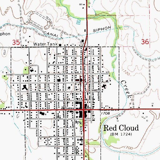 Topographic Map of Red Cloud High School, NE