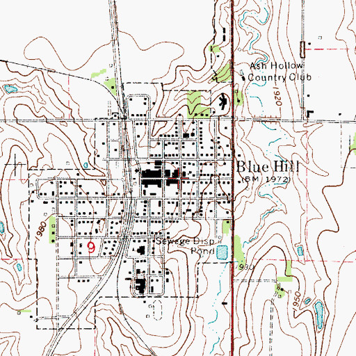 Topographic Map of Blue Hill Public Library, NE