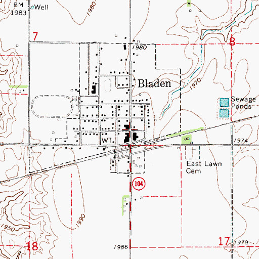 Topographic Map of Bladen Post Office, NE