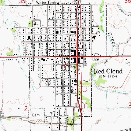 Topographic Map of Cather Childhood Home Historical Marker, NE