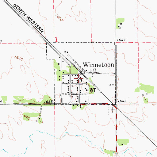 Topographic Map of Winnetoon Post Office, NE