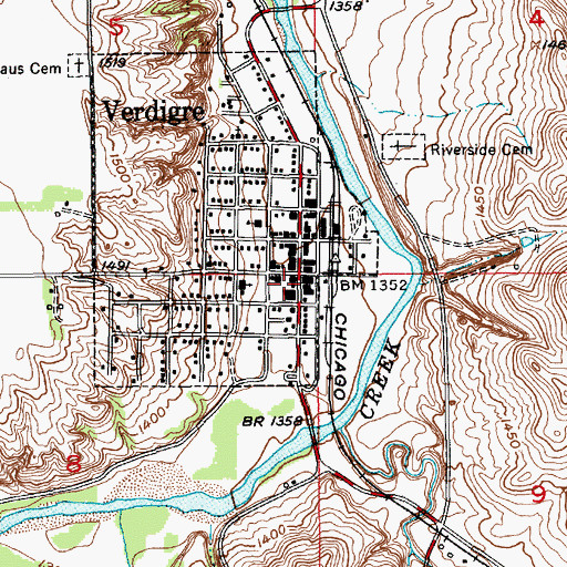 Topographic Map of Verdigre Post Office, NE