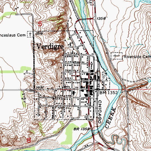 Topographic Map of Verdigre Public School, NE